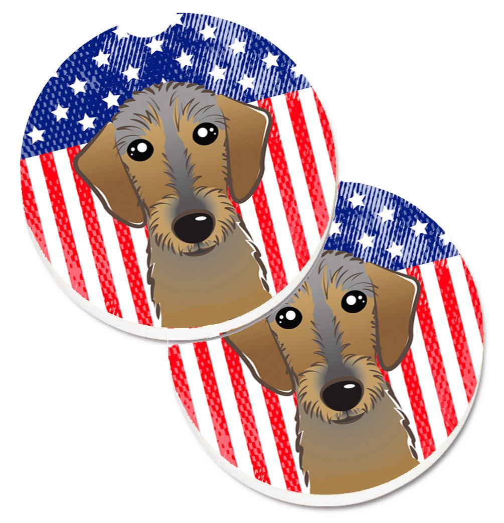 American Flag and Wirehaired Dachshund Set of 2 Cup Holder Car Coasters BB2163CARC by Caroline&#39;s Treasures