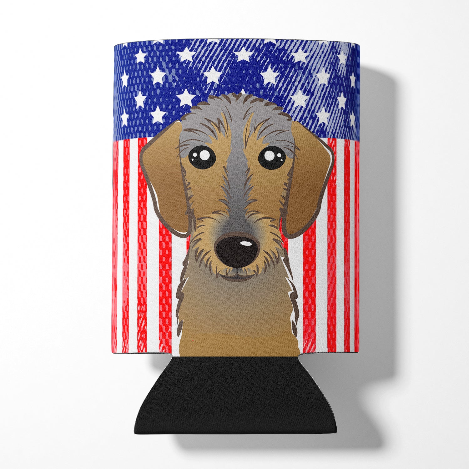 American Flag and Wirehaired Dachshund Can or Bottle Hugger BB2163CC