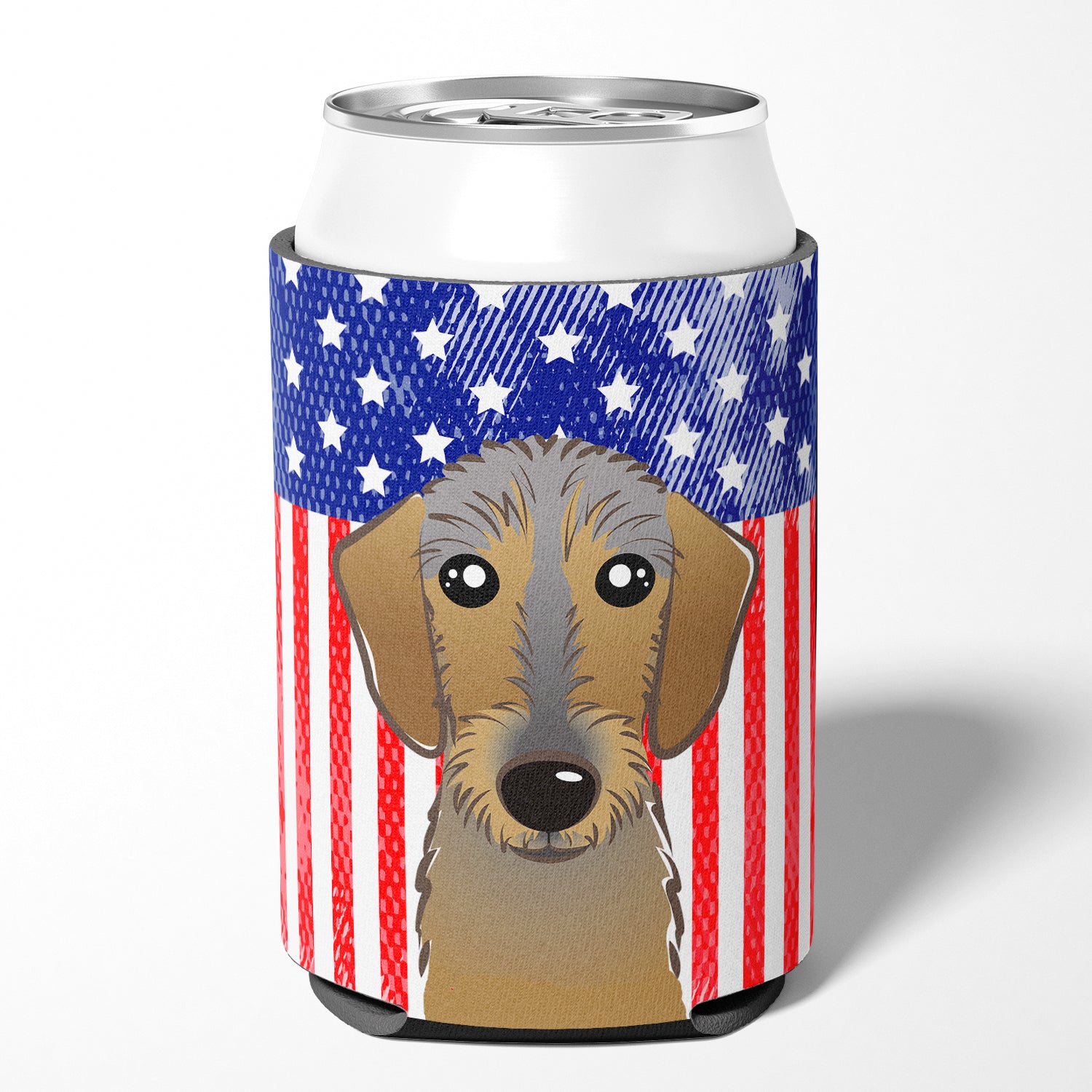 American Flag and Wirehaired Dachshund Can or Bottle Hugger BB2163CC.
