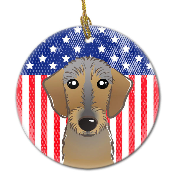 American Flag and Wirehaired Dachshund Ceramic Ornament BB2163CO1 by Caroline's Treasures