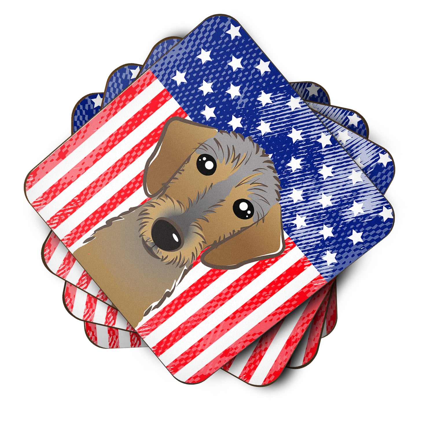 American Flag and Wirehaired Dachshund Foam Coaster Set of 4 - the-store.com