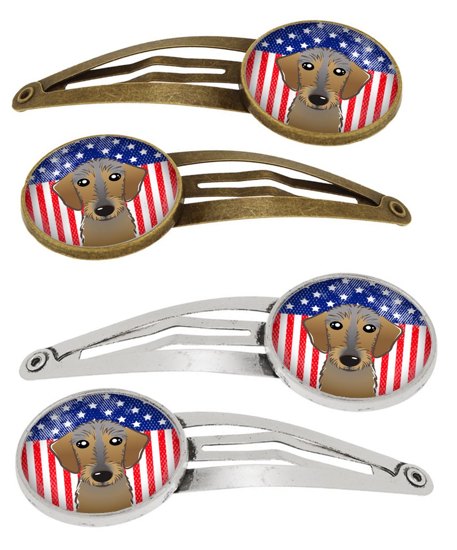 American Flag and Wirehaired Dachshund Set of 4 Barrettes Hair Clips BB2163HCS4 by Caroline's Treasures