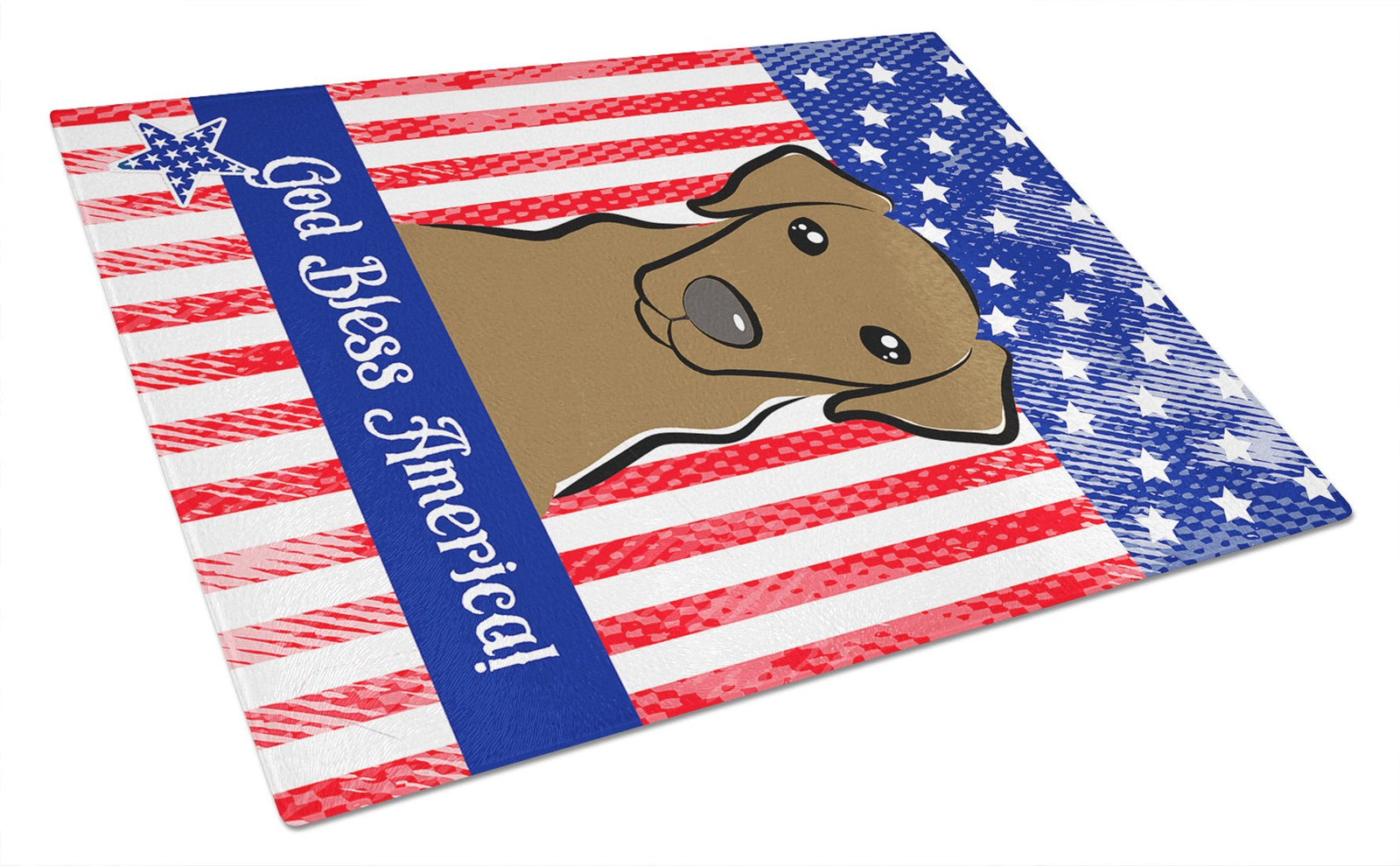 God Bless American Flag with Wirehaired Dachshund Glass Cutting Board Large BB2163LCB by Caroline's Treasures