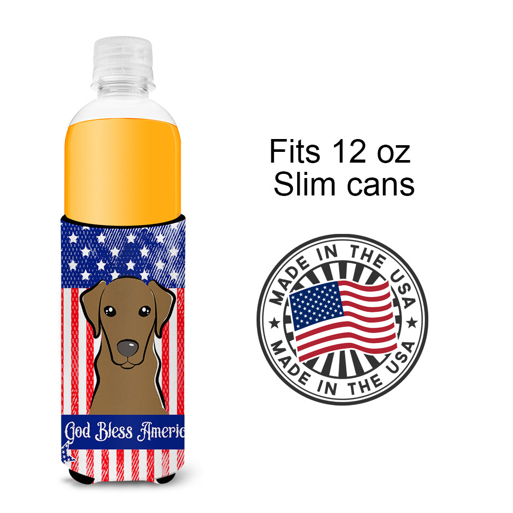God Bless American Flag with Wirehaired Dachshund  Ultra Beverage Insulator for slim cans BB2163MUK  the-store.com.