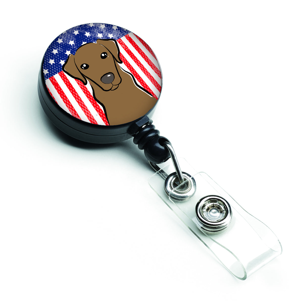 Bobine de badge rétractable drapeau américain et chocolat Labrador BB2164BR