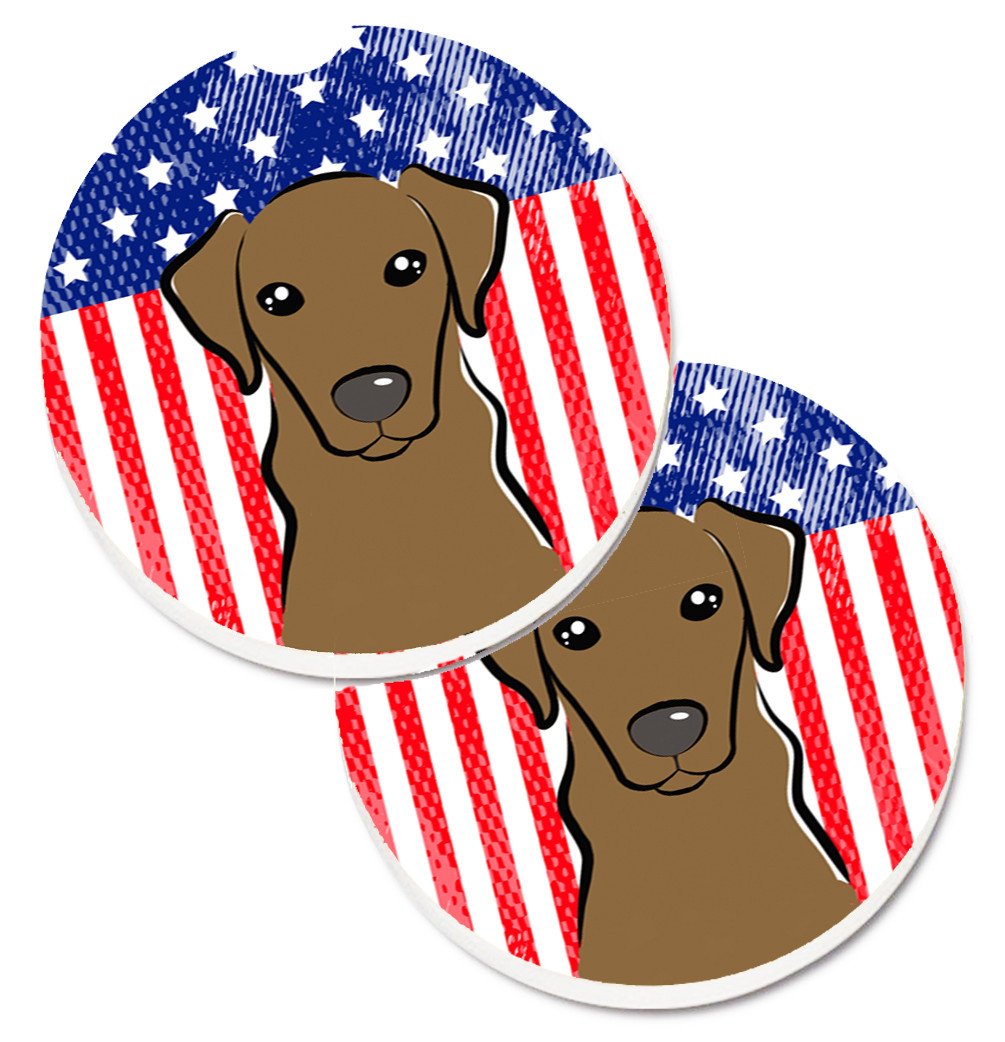American Flag and Chocolate Labrador Set of 2 Cup Holder Car Coasters BB2164CARC by Caroline&#39;s Treasures