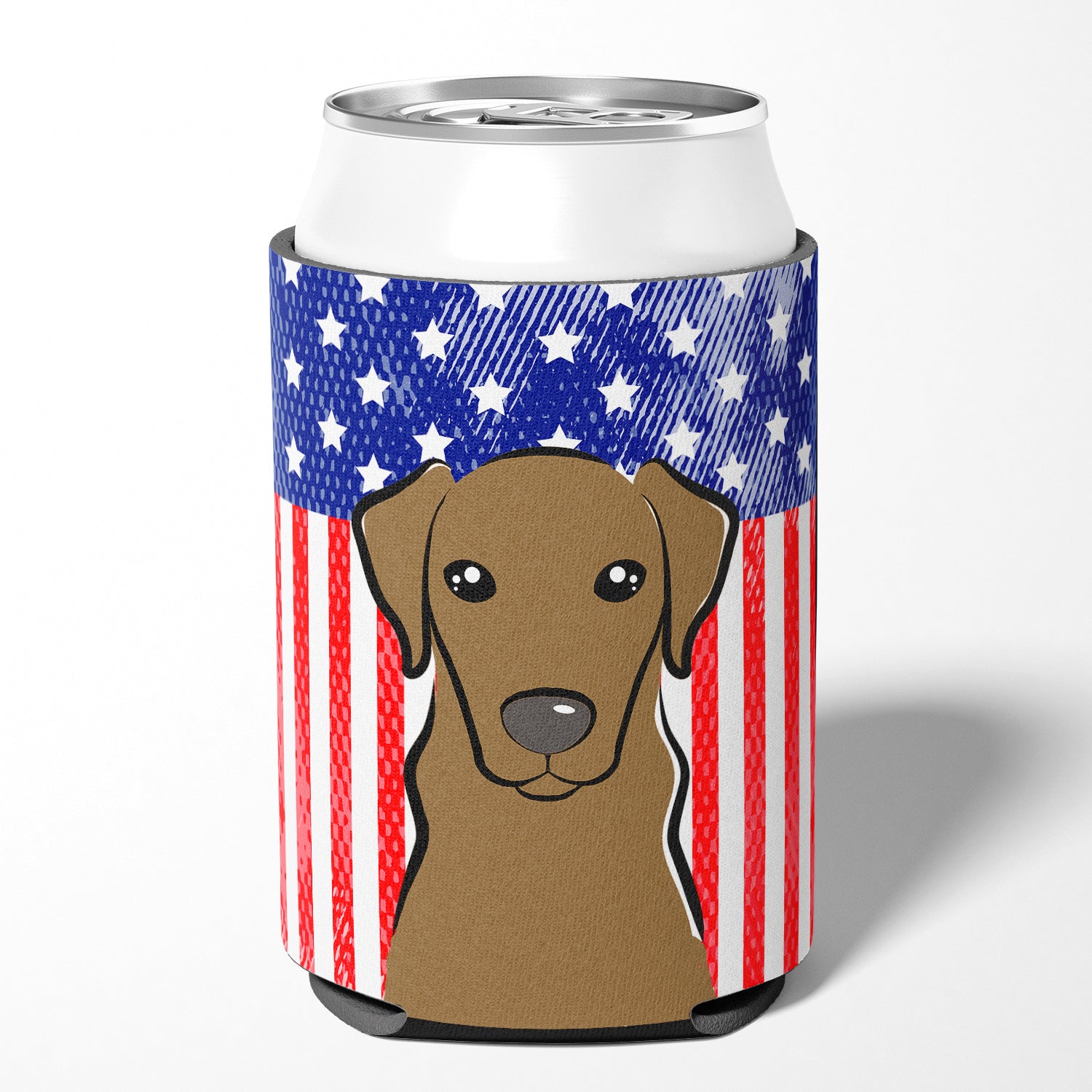 American Flag and Chocolate Labrador Can or Bottle Hugger BB2164CC