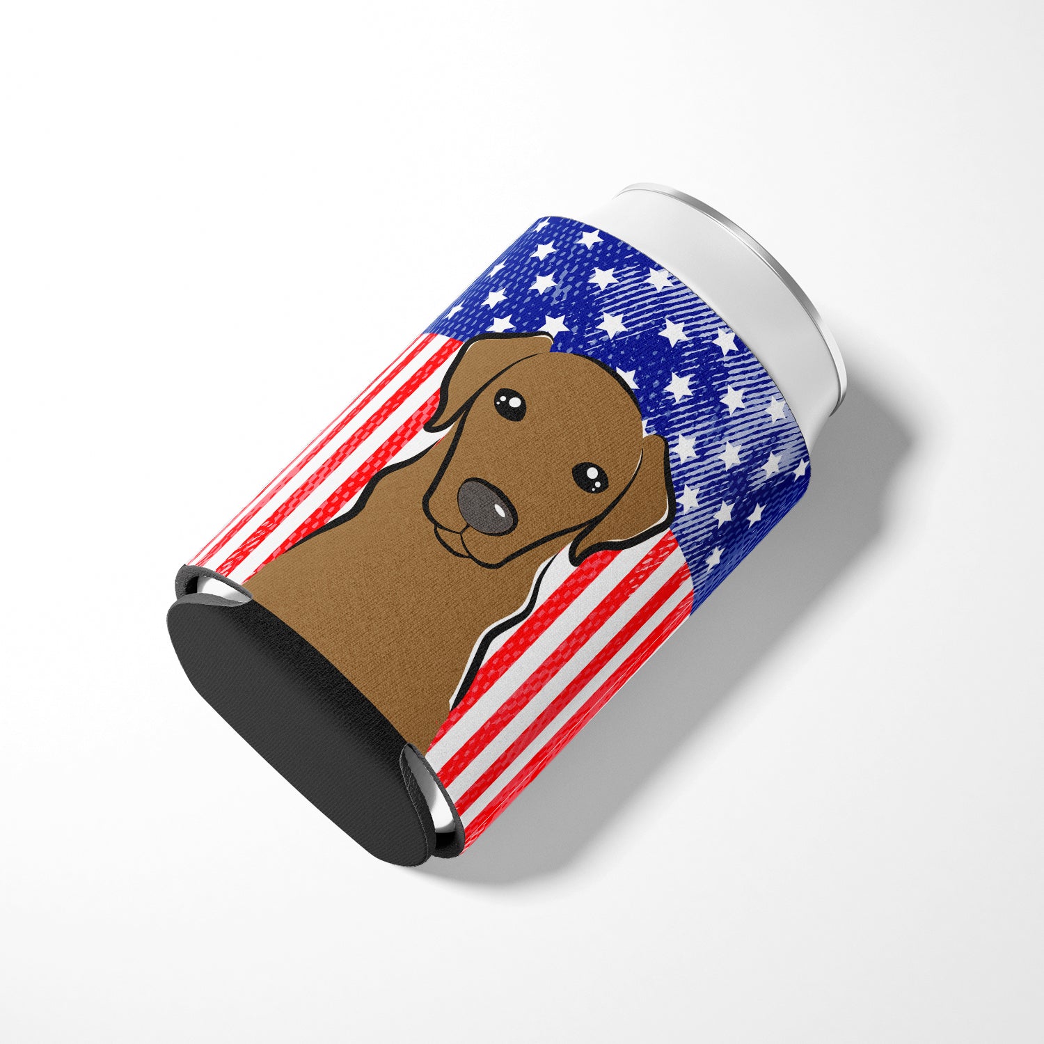 American Flag and Chocolate Labrador Can or Bottle Hugger BB2164CC.