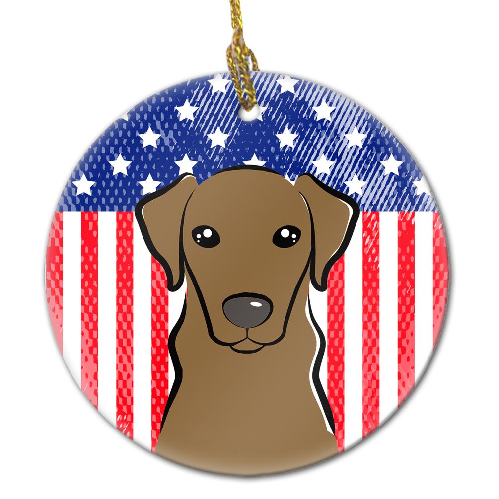 American Flag and Chocolate Labrador Ceramic Ornament BB2164CO1 by Caroline&#39;s Treasures