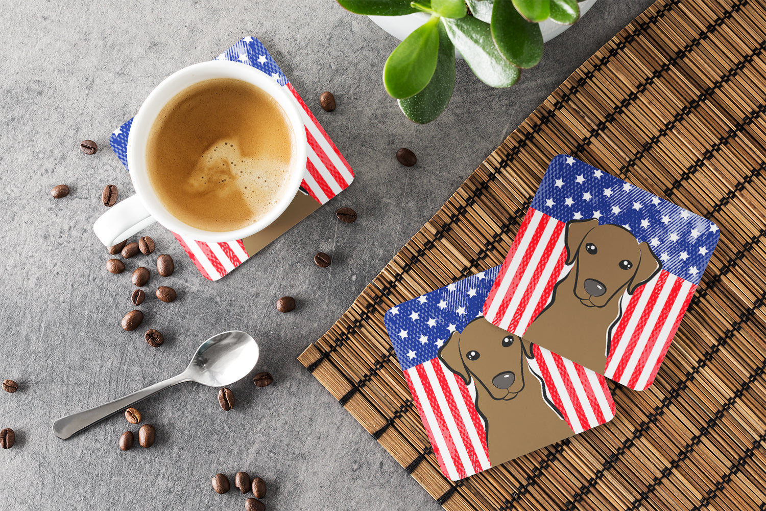 American Flag and Chocolate Labrador Foam Coaster Set of 4 - the-store.com