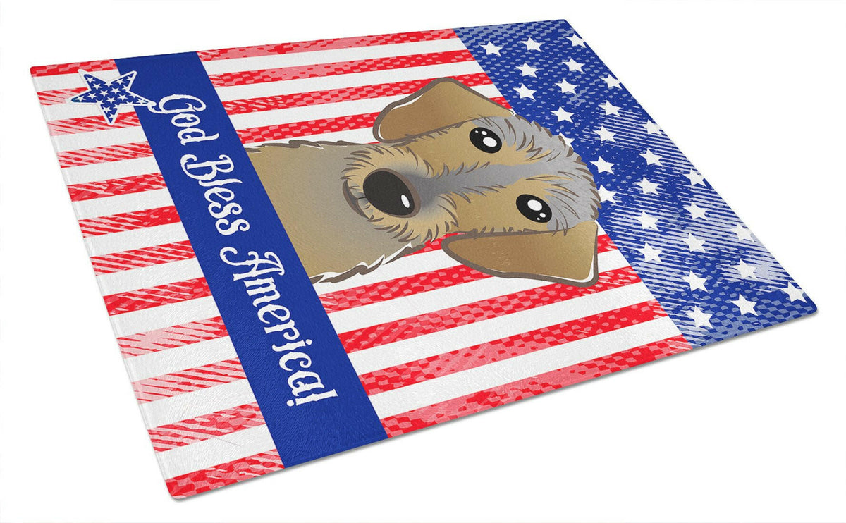 God Bless American Flag with Chocolate Labrador Glass Cutting Board Large BB2164LCB by Caroline&#39;s Treasures