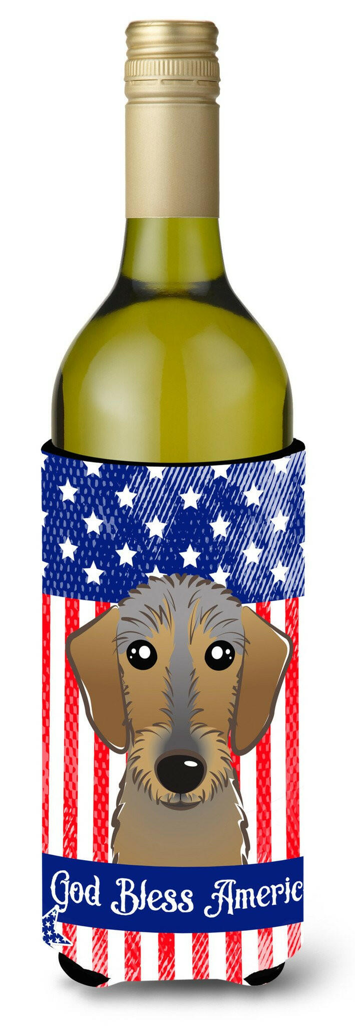 God Bless American Flag with Chocolate Labrador Wine Bottle Beverage Insulator Hugger BB2164LITERK by Caroline&#39;s Treasures