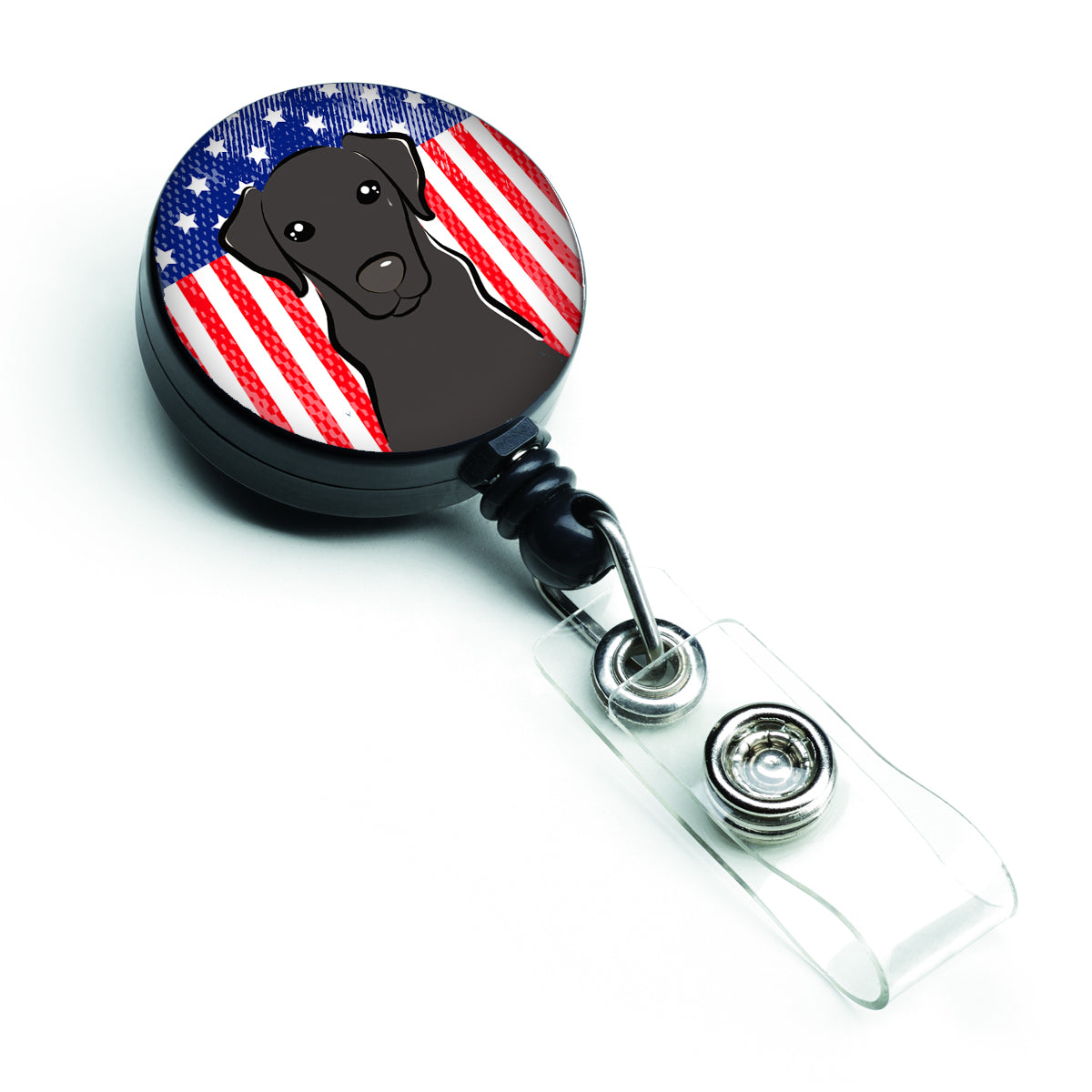 Bobine de badge rétractable drapeau américain et Labrador noir BB2165BR
