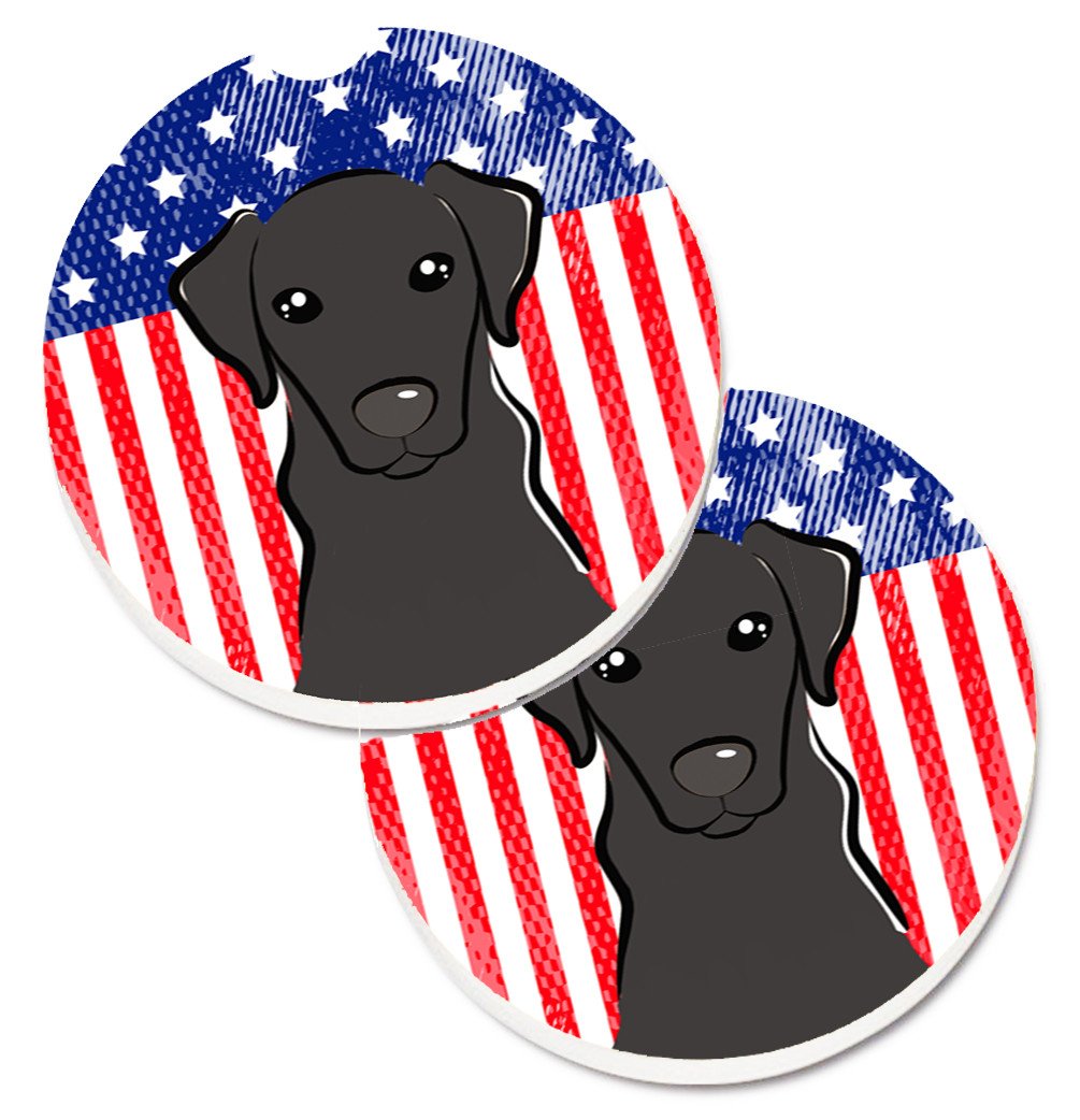 American Flag and Black Labrador Set of 2 Cup Holder Car Coasters BB2165CARC by Caroline&#39;s Treasures