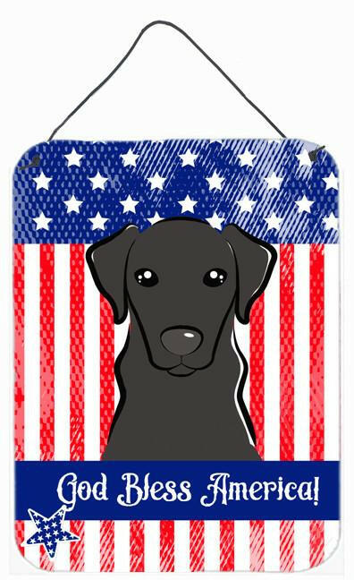 God Bless American Flag with Black Labrador Wall or Door Hanging Prints BB2165DS1216 by Caroline's Treasures