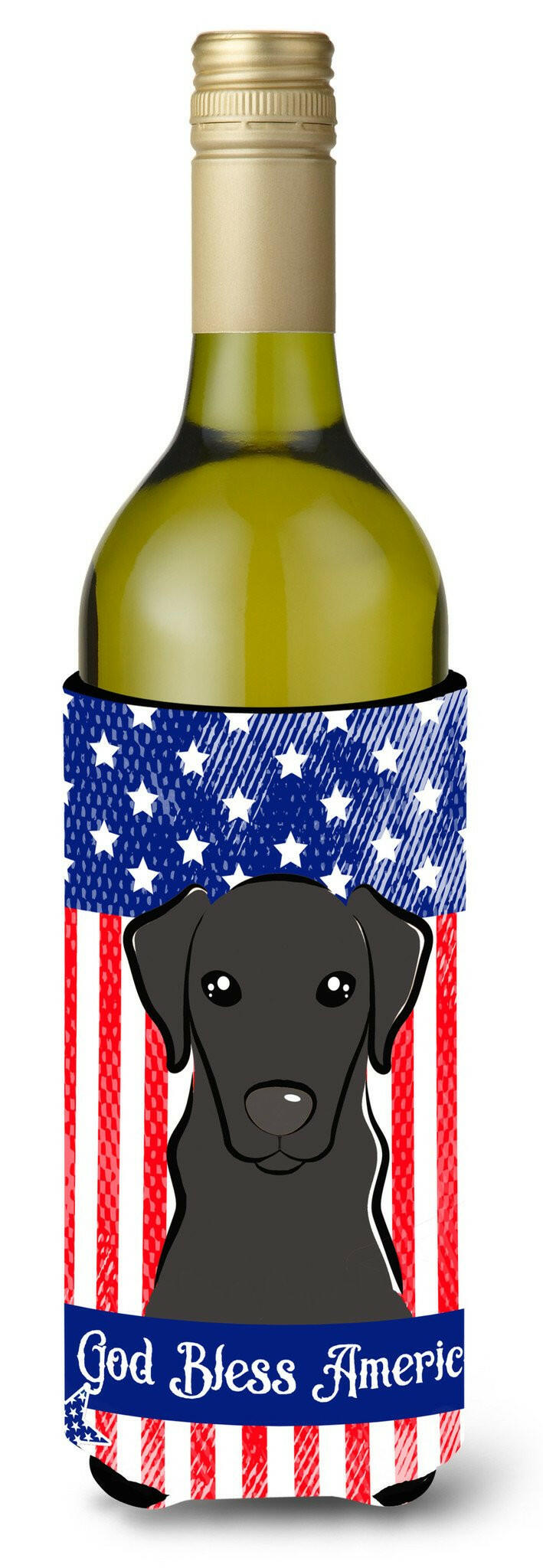 God Bless American Flag with Black Labrador Wine Bottle Beverage Insulator Hugger BB2165LITERK by Caroline's Treasures