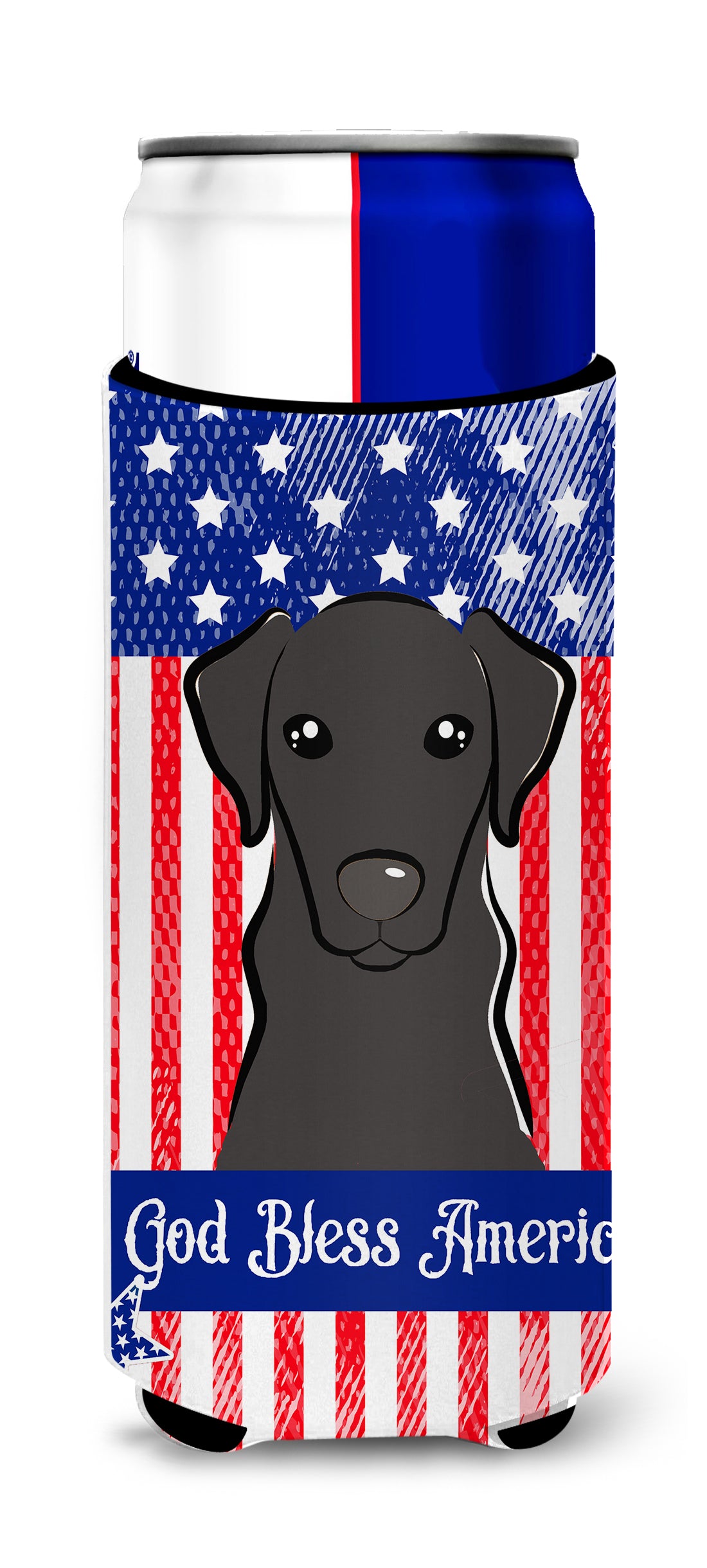 God Bless American Flag with Black Labrador  Ultra Beverage Insulator for slim cans BB2165MUK  the-store.com.