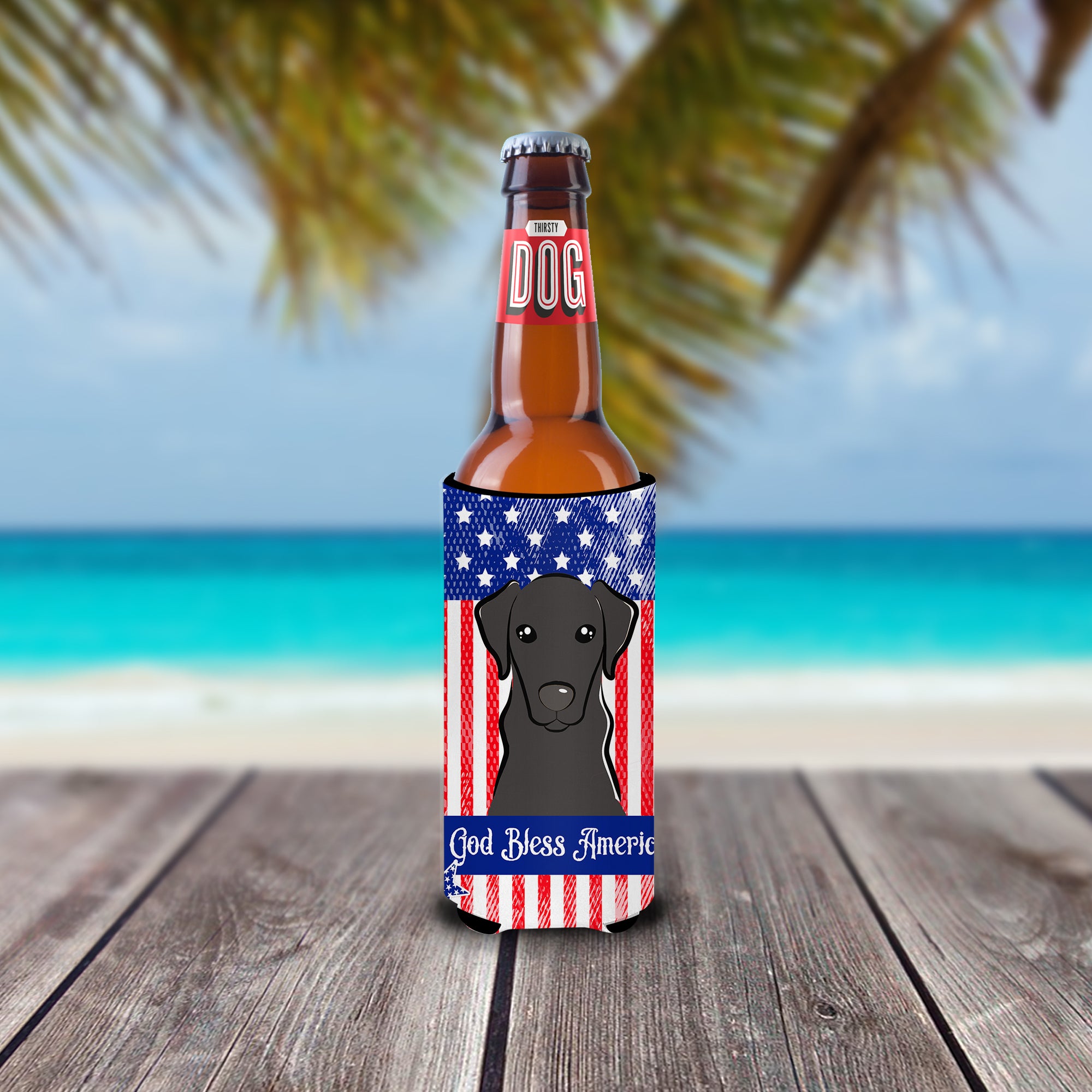 God Bless American Flag with Black Labrador  Ultra Beverage Insulator for slim cans BB2165MUK  the-store.com.