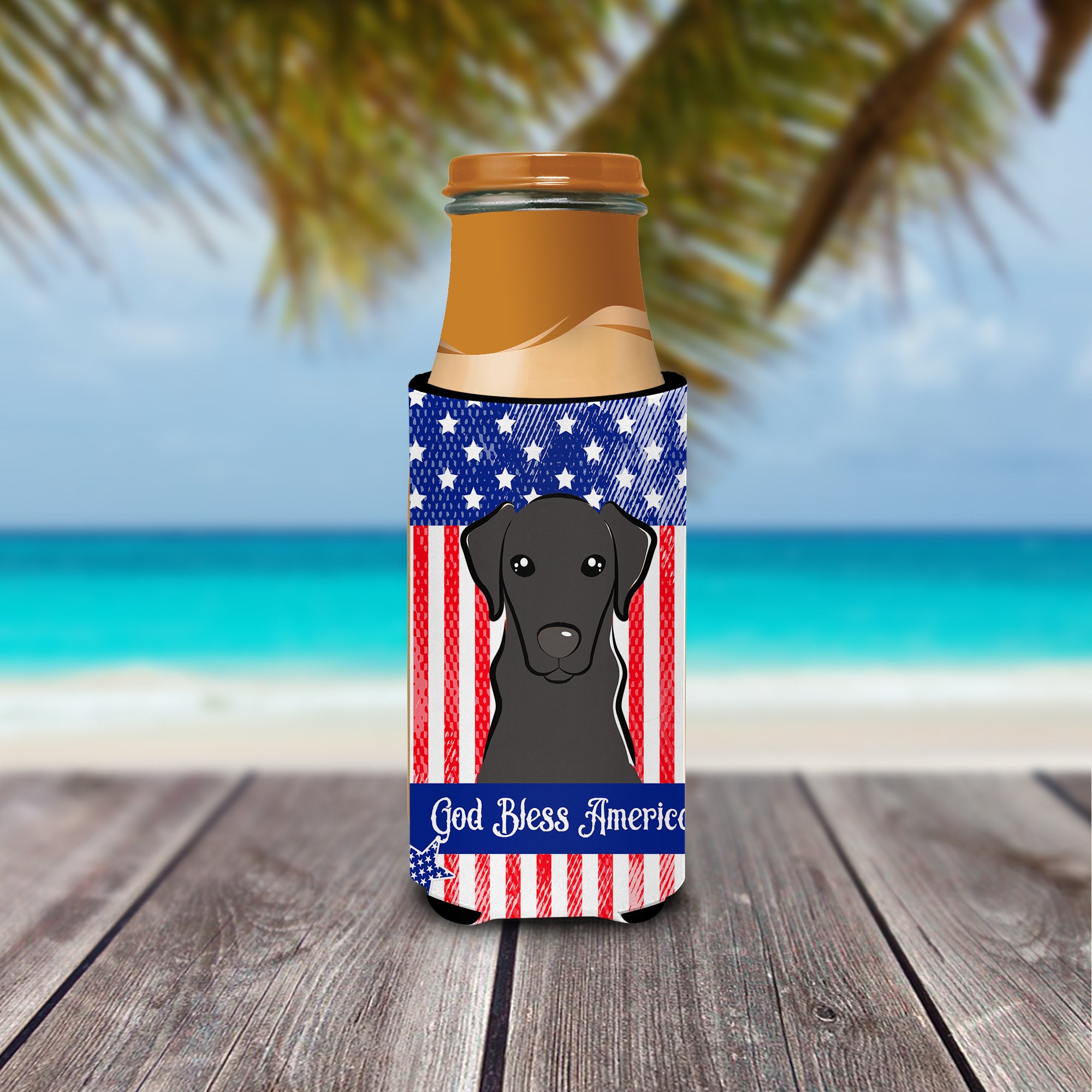 God Bless American Flag with Black Labrador  Ultra Beverage Insulator for slim cans BB2165MUK