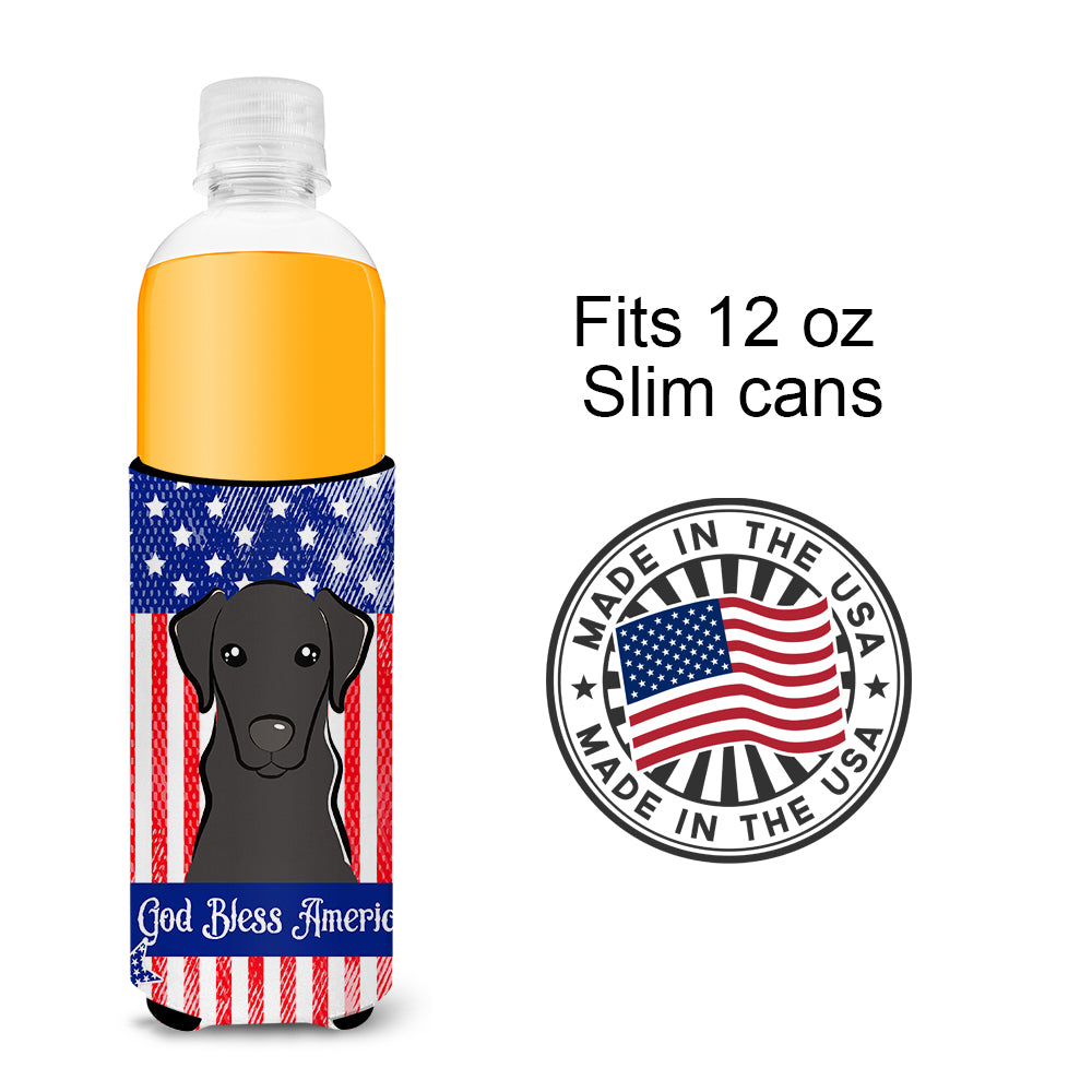 God Bless American Flag with Black Labrador  Ultra Beverage Insulator for slim cans BB2165MUK