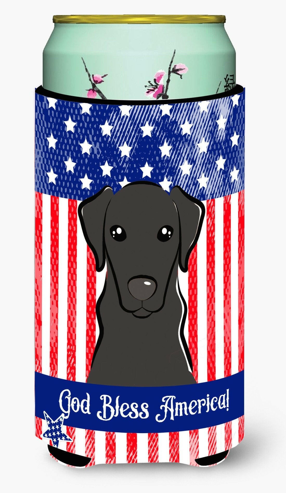 God Bless American Flag with Black Labrador Tall Boy Beverage Insulator Hugger BB2165TBC by Caroline&#39;s Treasures