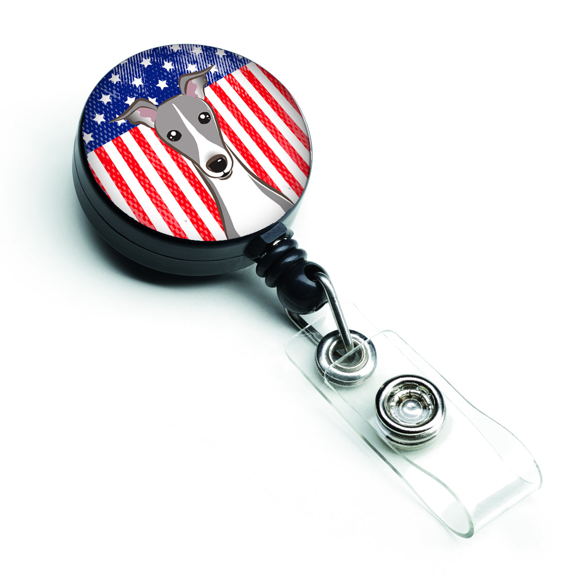 American Flag and Italian Greyhound Retractable Badge Reel BB2166BR.