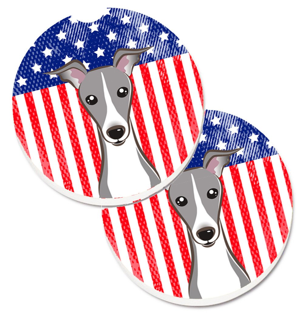 American Flag and Italian Greyhound Set of 2 Cup Holder Car Coasters BB2166CARC by Caroline&#39;s Treasures