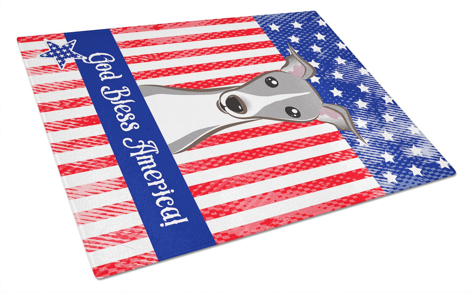 God Bless American Flag with Italian Greyhound Glass Cutting Board Large BB2166LCB by Caroline's Treasures