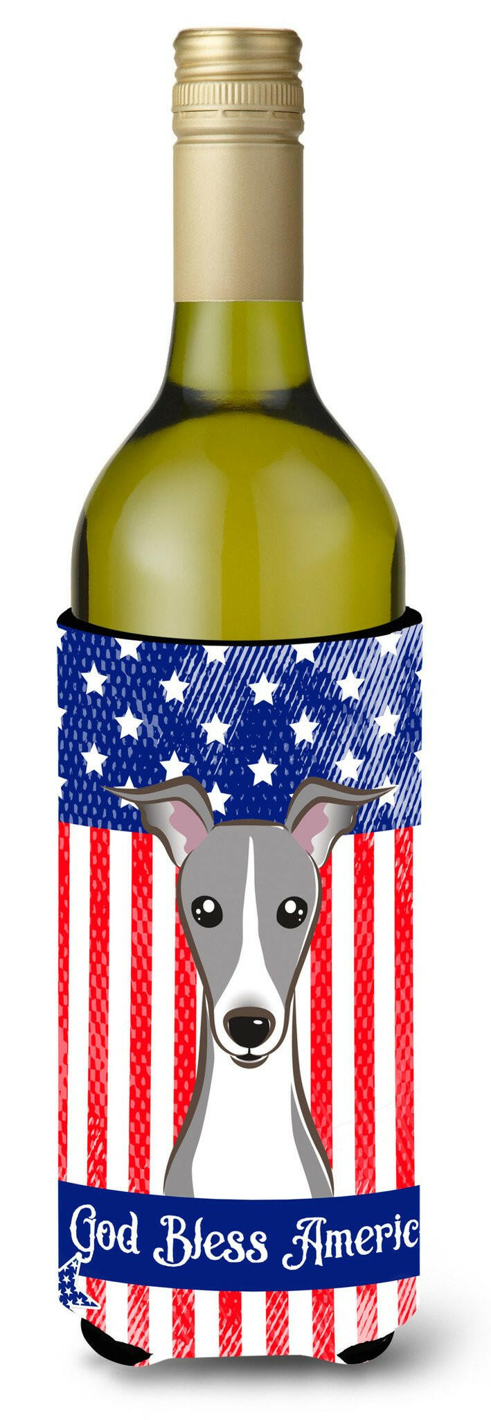God Bless American Flag with Italian Greyhound Wine Bottle Beverage Insulator Hugger BB2166LITERK by Caroline&#39;s Treasures