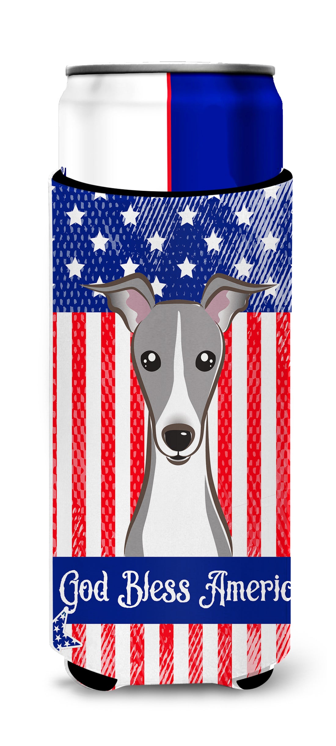 God Bless American Flag with Italian Greyhound  Ultra Beverage Insulator for slim cans BB2166MUK  the-store.com.