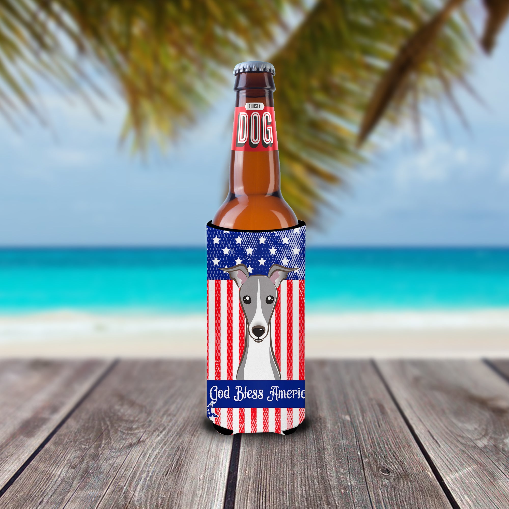 God Bless American Flag with Italian Greyhound Michelob Ultra Beverage Insulator pour canettes minces BB2166MUK