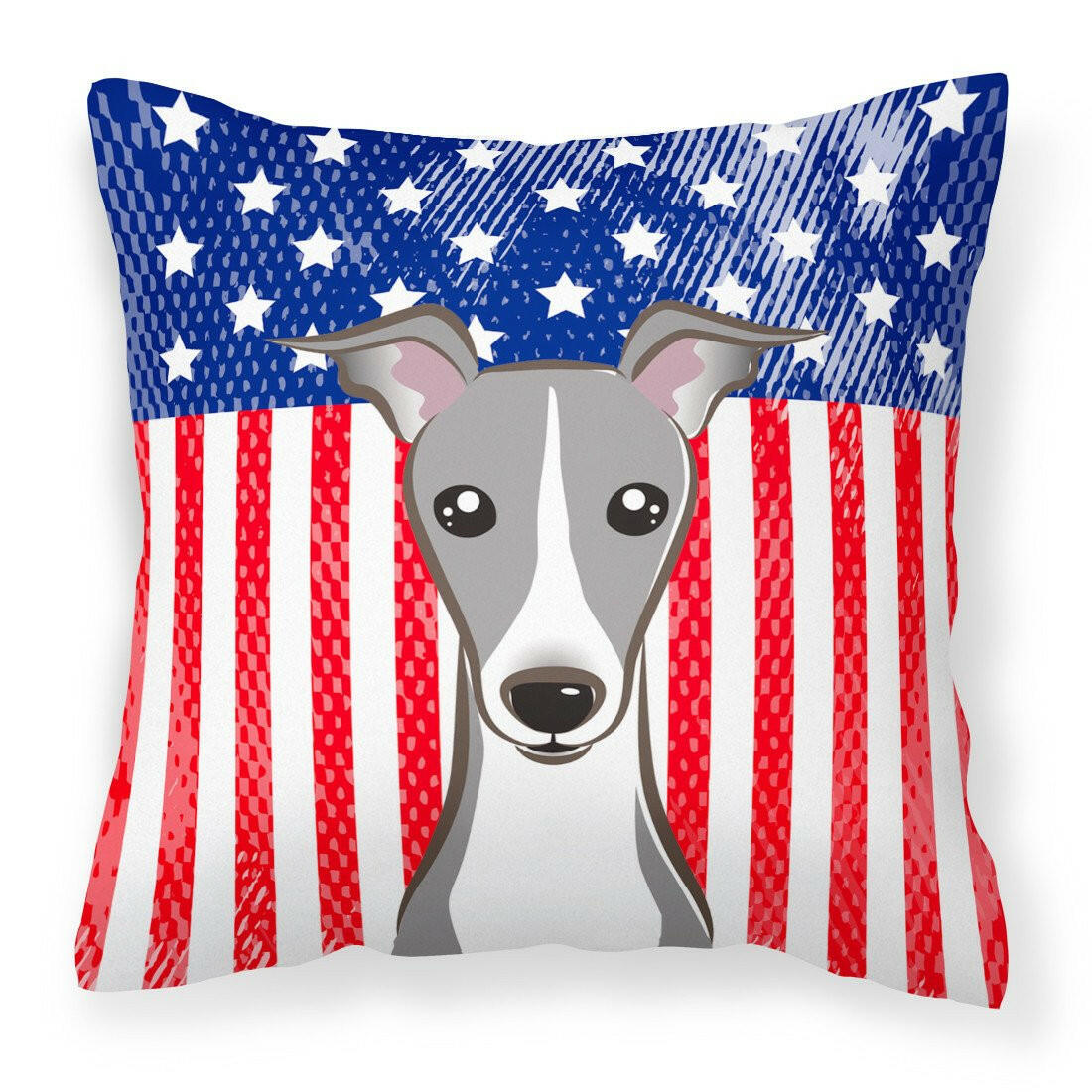 American Flag and Italian Greyhound Fabric Decorative Pillow BB2166PW1414 - the-store.com
