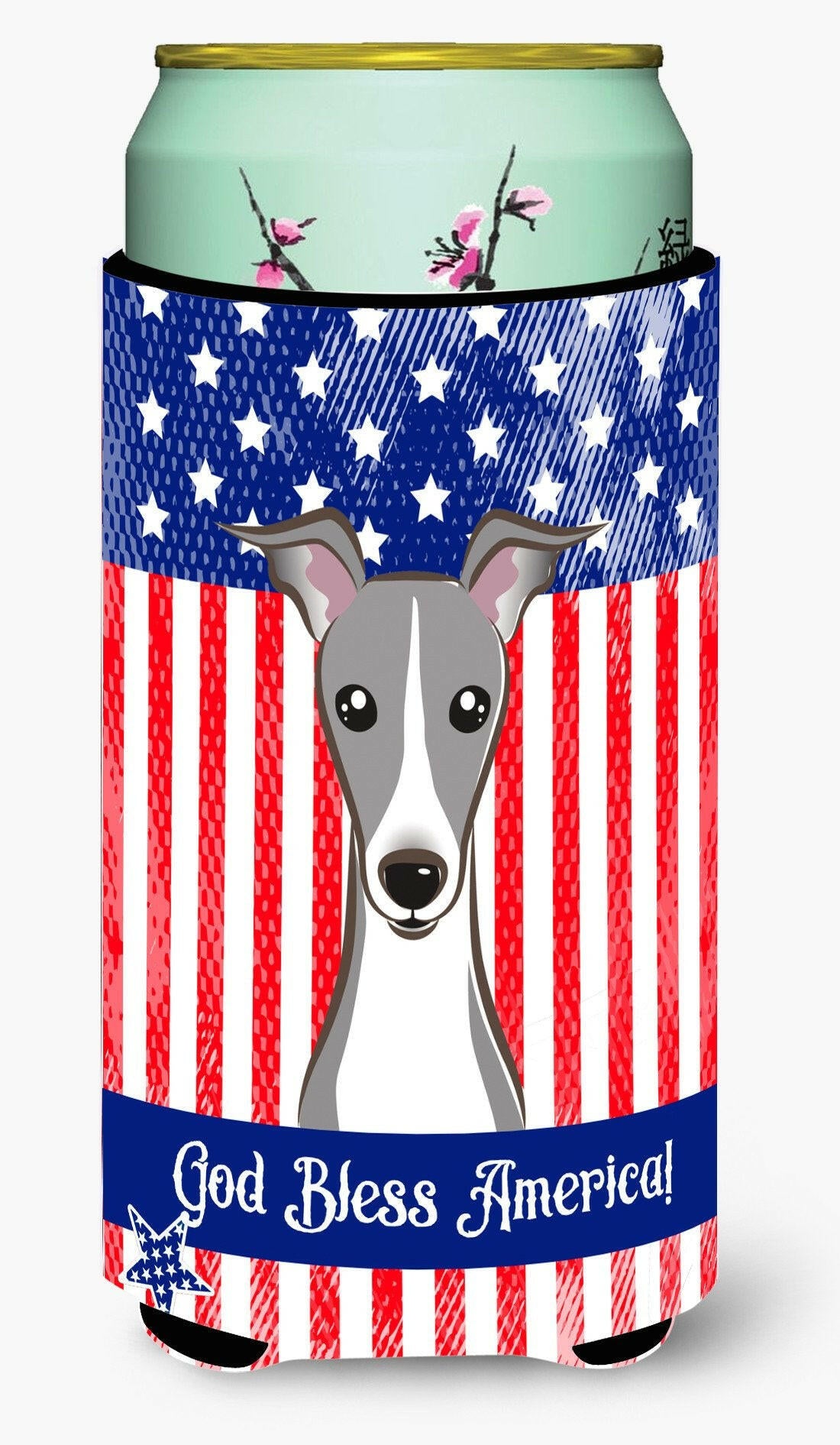 God Bless American Flag with Italian Greyhound Tall Boy Beverage Insulator Hugger BB2166TBC by Caroline's Treasures