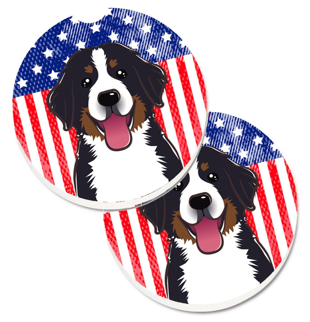American Flag and Bernese Mountain Dog Set of 2 Cup Holder Car Coasters BB2167CARC by Caroline&#39;s Treasures