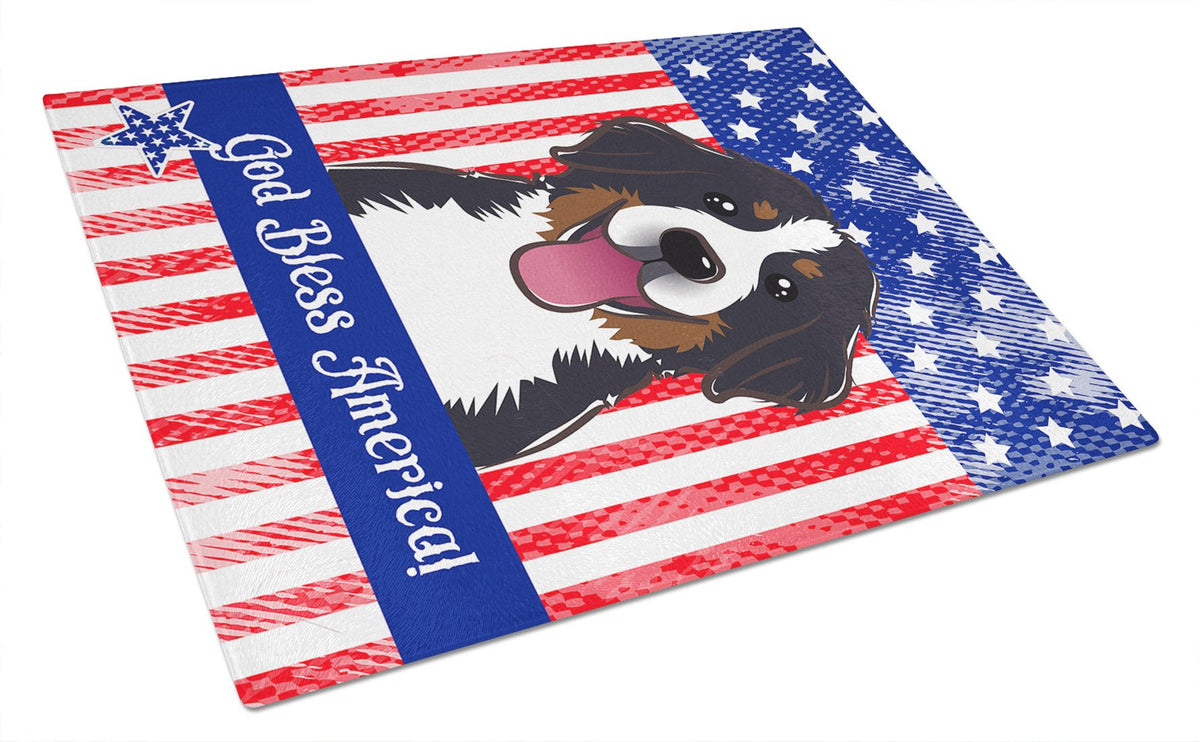 God Bless American Flag with Bernese Mountain Dog Glass Cutting Board Large BB2167LCB by Caroline&#39;s Treasures