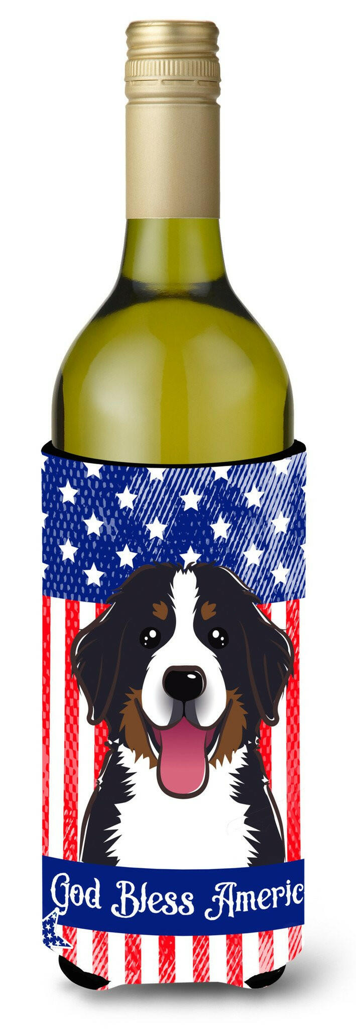 God Bless American Flag with Bernese Mountain Dog Wine Bottle Beverage Insulator Hugger BB2167LITERK by Caroline&#39;s Treasures