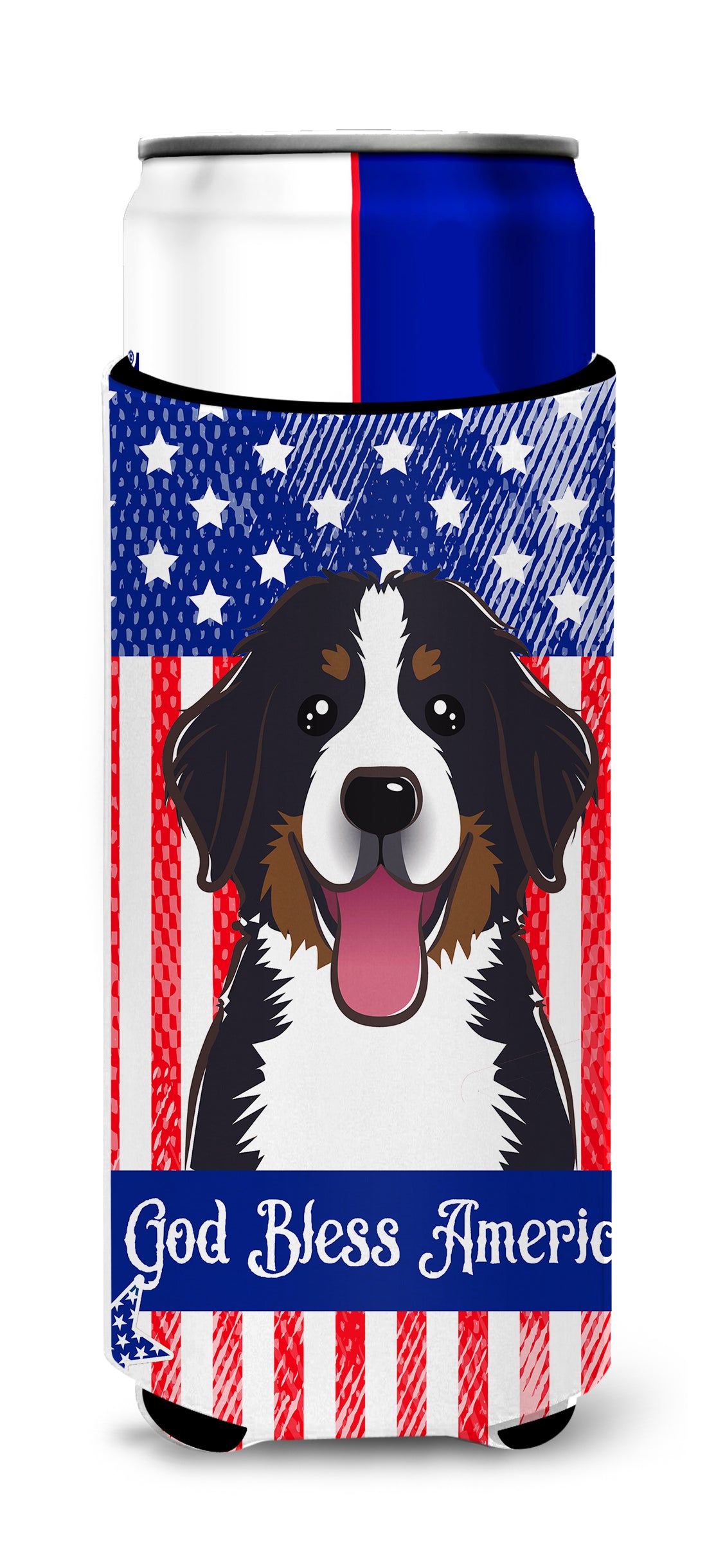 God Bless American Flag with Bernese Mountain Dog  Ultra Beverage Insulator for slim cans BB2167MUK