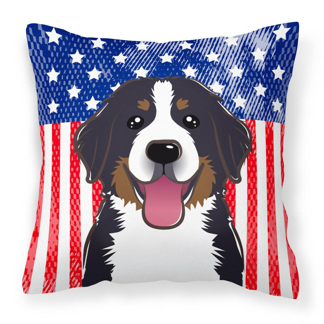 American Flag and Bernese Mountain Dog Fabric Decorative Pillow BB2167PW1414 - the-store.com