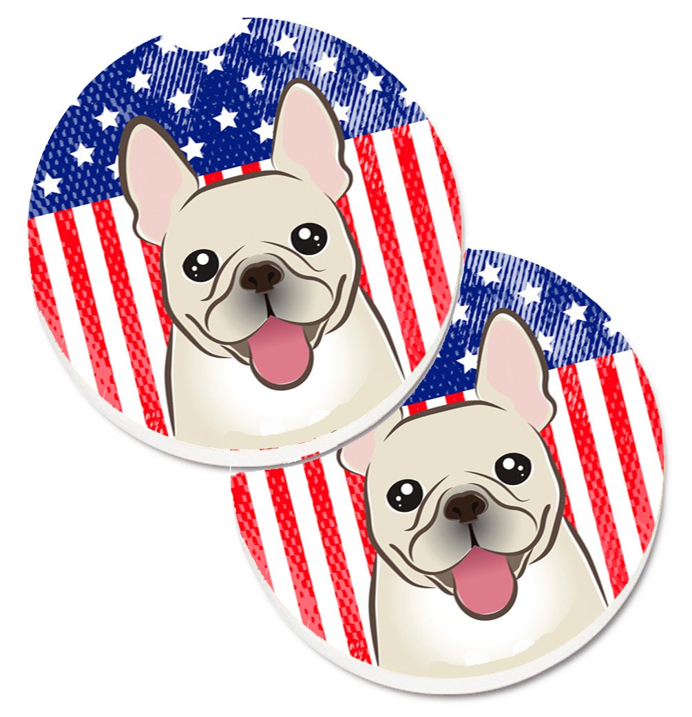 American Flag and French Bulldog Set of 2 Cup Holder Car Coasters BB2168CARC by Caroline&#39;s Treasures
