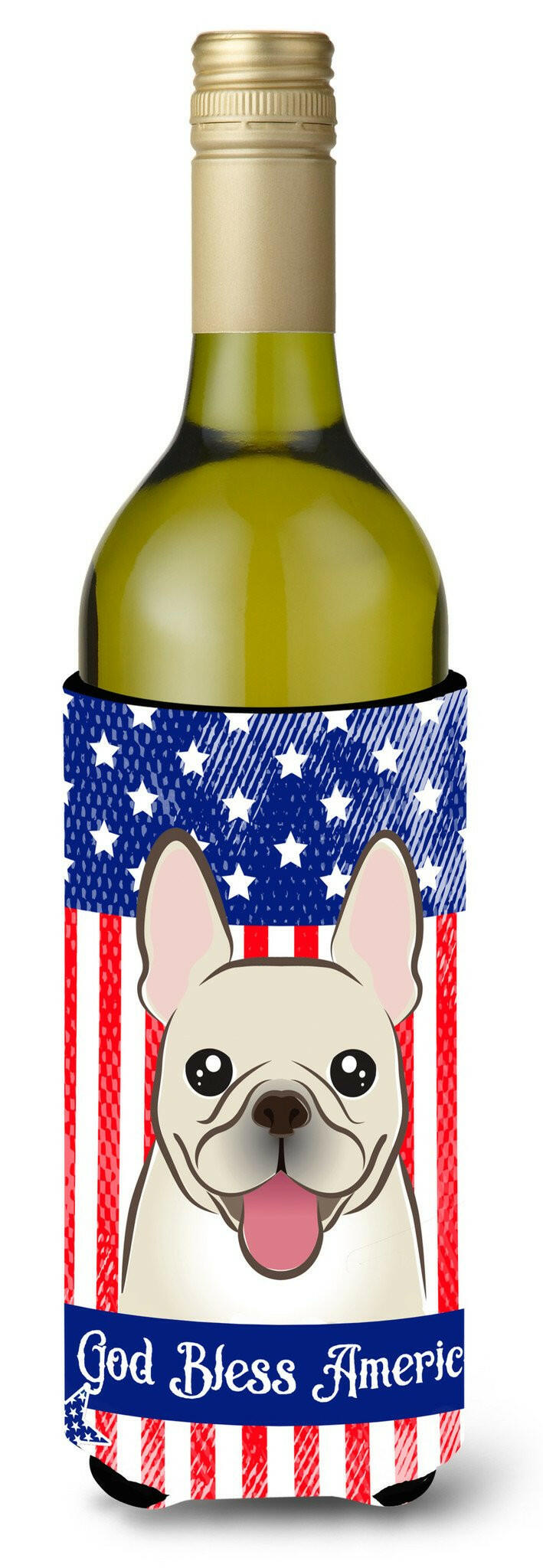 God Bless American Flag with French Bulldog Wine Bottle Beverage Insulator Hugger BB2168LITERK by Caroline&#39;s Treasures