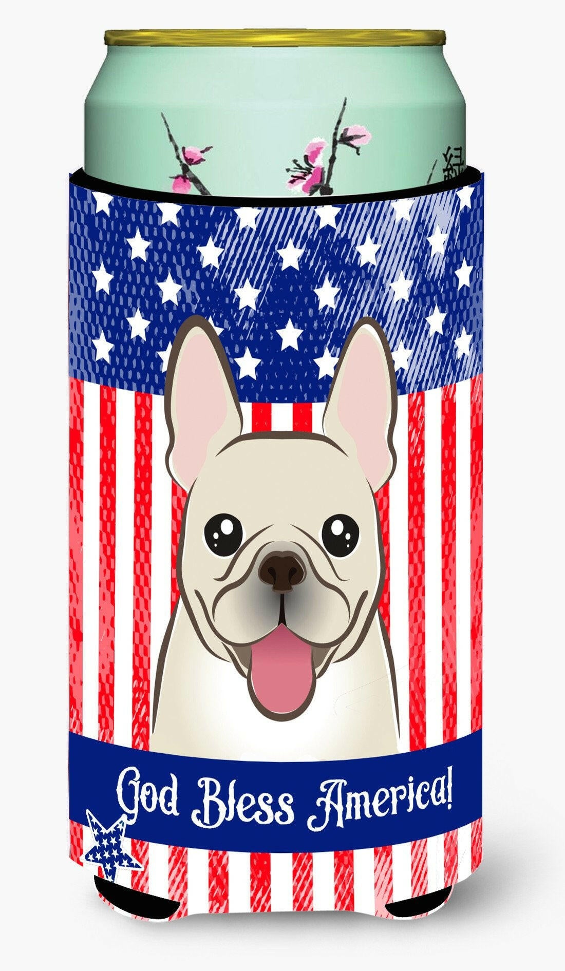 God Bless American Flag with French Bulldog Tall Boy Beverage Insulator Hugger BB2168TBC by Caroline's Treasures