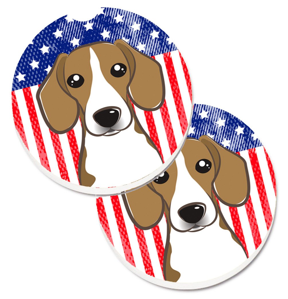 American Flag and Beagle Set of 2 Cup Holder Car Coasters BB2169CARC by Caroline&#39;s Treasures