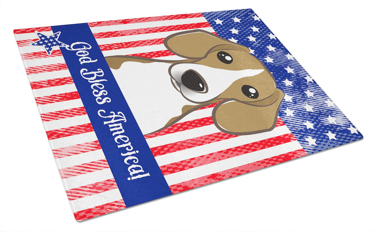 God Bless American Flag with Beagle Glass Cutting Board Large BB2169LCB by Caroline&#39;s Treasures