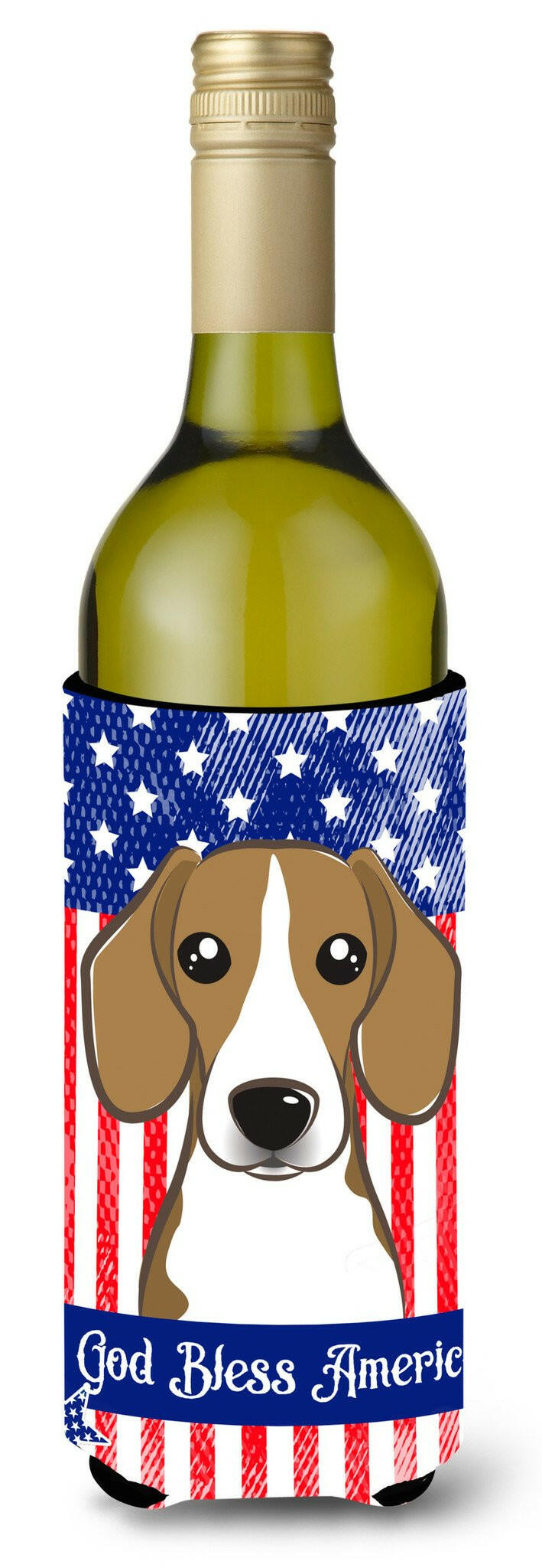 God Bless American Flag with Beagle Wine Bottle Beverage Insulator Hugger BB2169LITERK by Caroline&#39;s Treasures