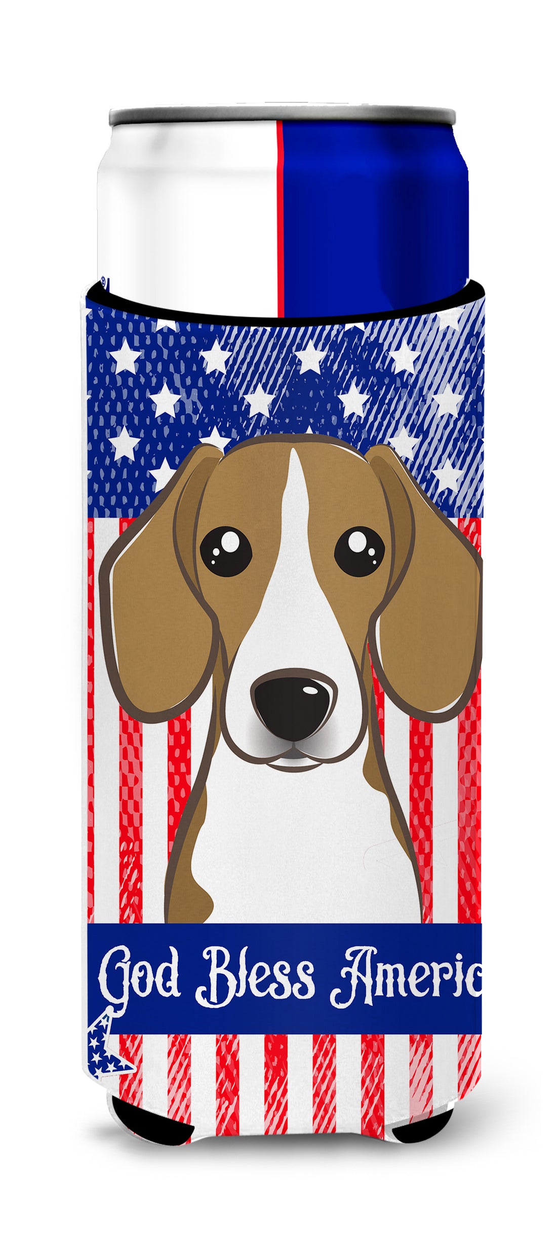 God Bless American Flag with Beagle  Ultra Beverage Insulator for slim cans BB2169MUK  the-store.com.