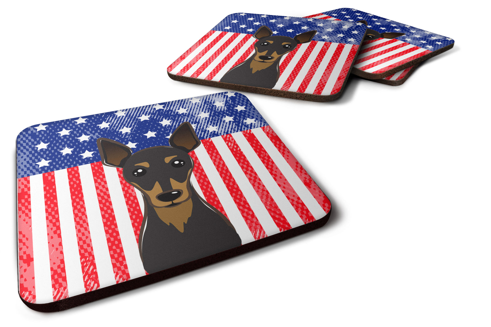 American Flag and Min Pin Foam Coaster Set of 4 - the-store.com