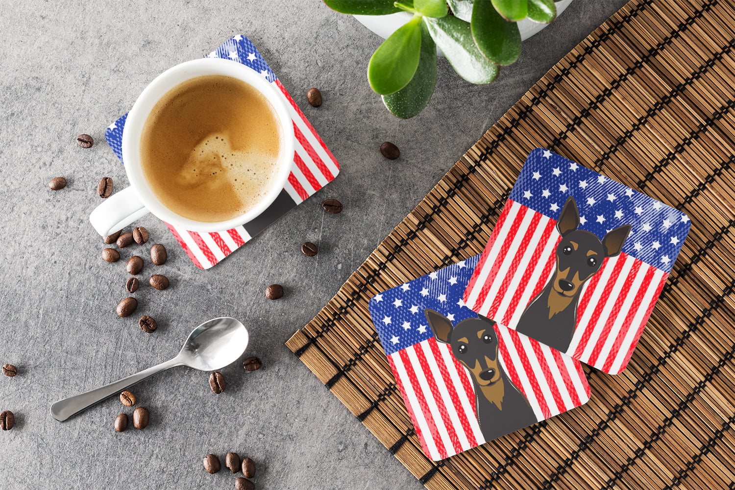 American Flag and Min Pin Foam Coaster Set of 4 - the-store.com