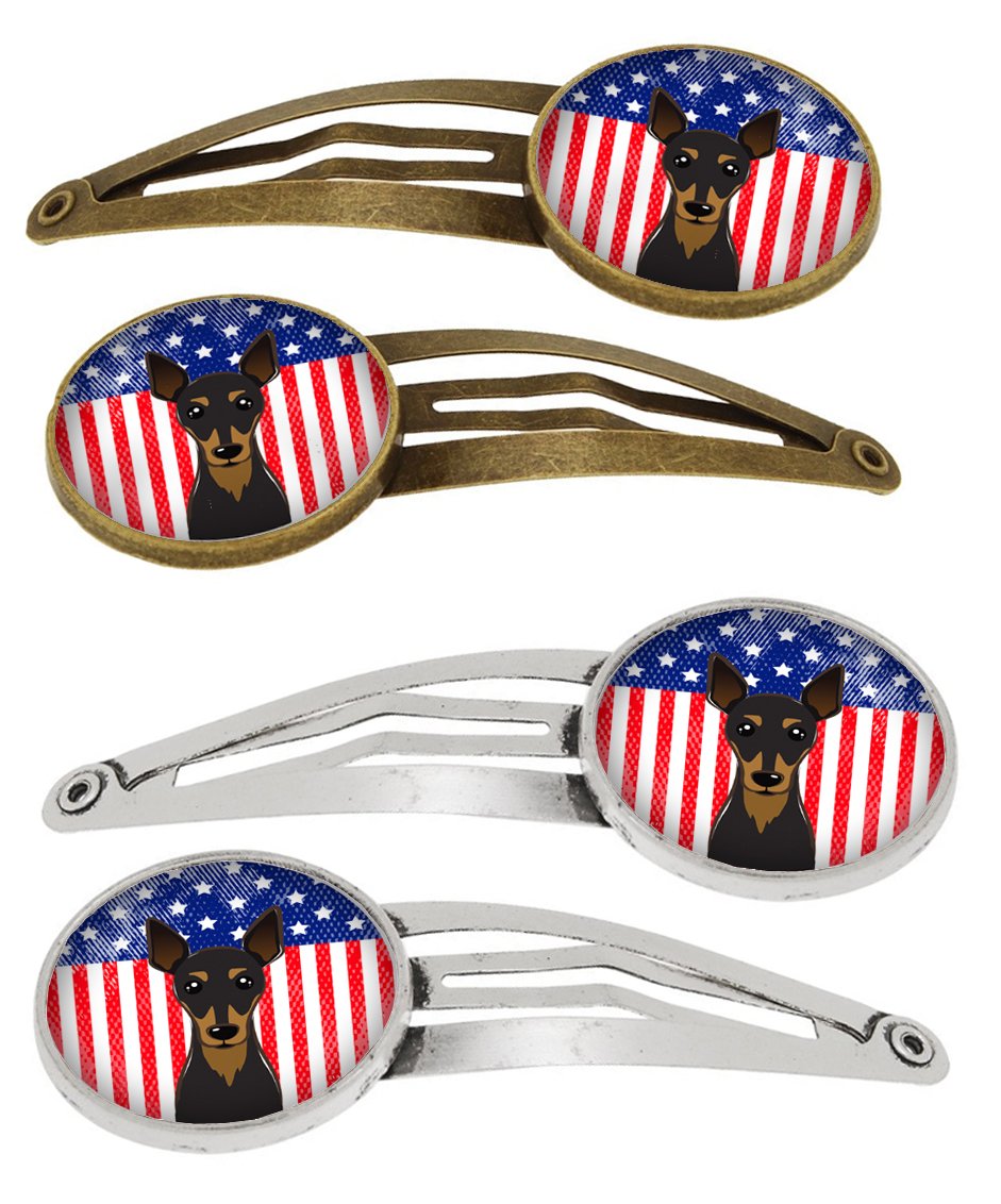 American Flag and Min Pin Set of 4 Barrettes Hair Clips BB2170HCS4 by Caroline&#39;s Treasures