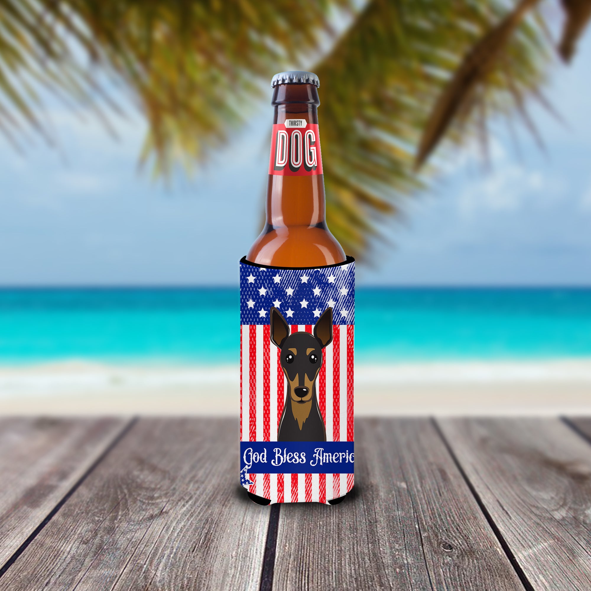 God Bless American Flag with Min Pin Michelob Ultra Beverage Insulator pour canettes minces BB2170MUK