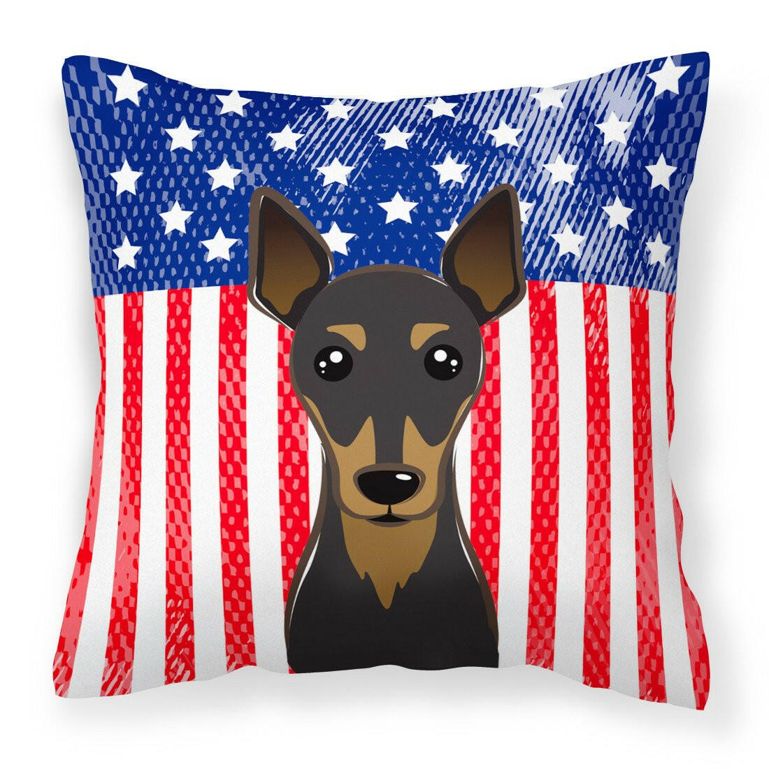 American Flag and Min Pin Fabric Decorative Pillow BB2170PW1414 - the-store.com